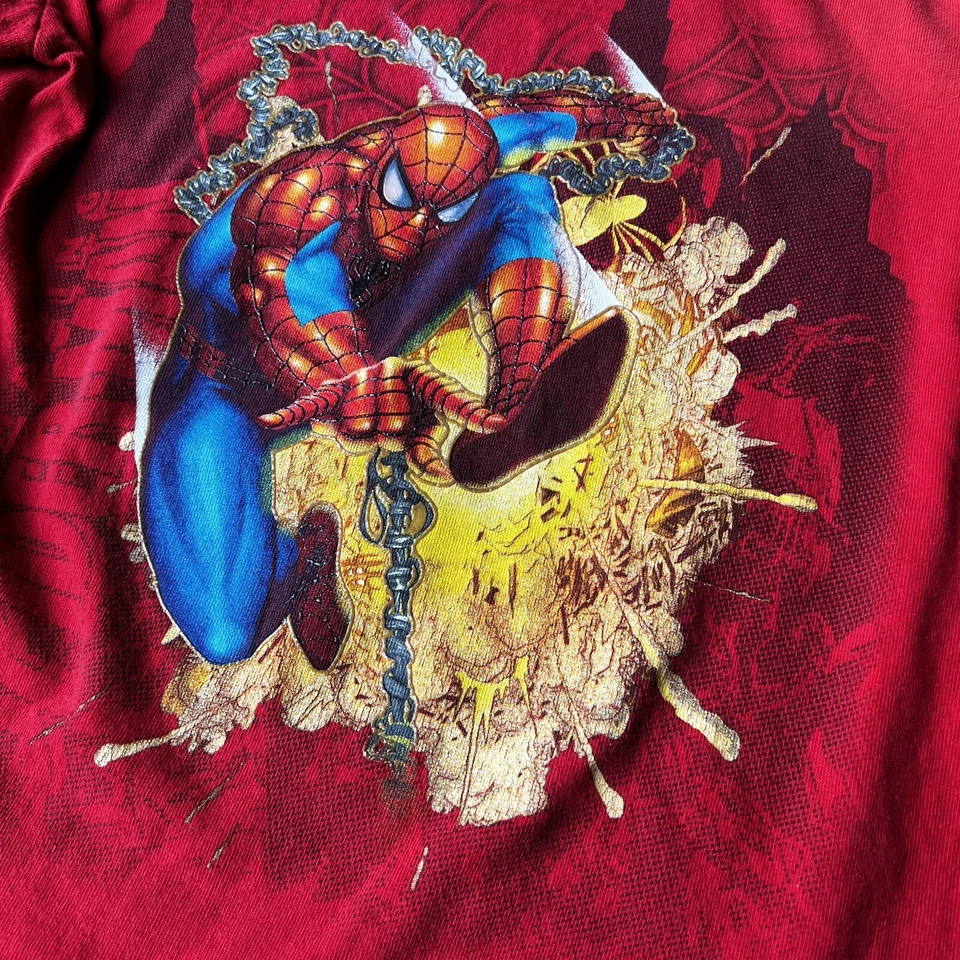 Vintage Spider-Man Kids Youth 7/8 L Graphic T-Shirt Red Peter Parker Cartoon - Image 2 of 4