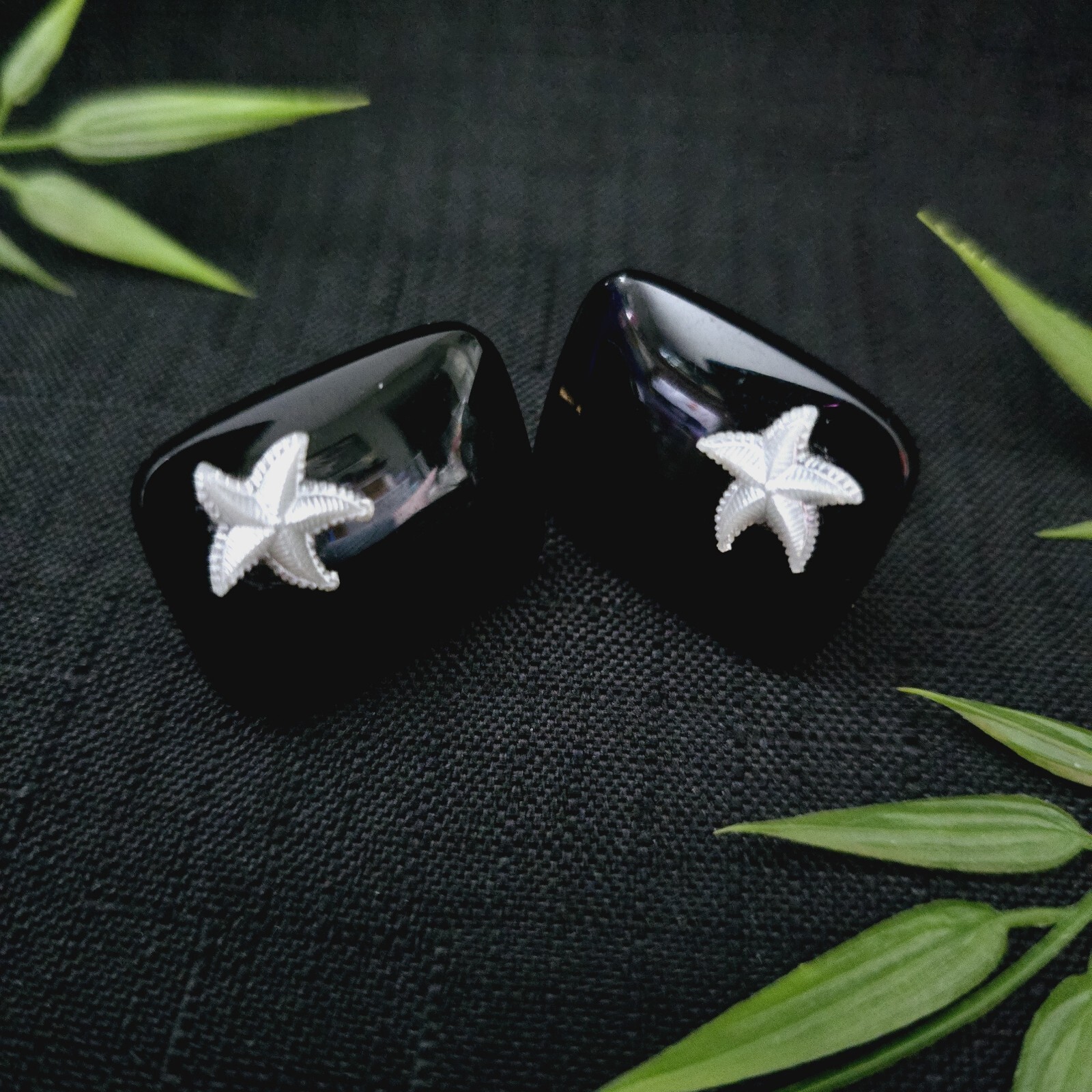 Vintage Rectangular Black Plastic Cufflinks With … - image 1