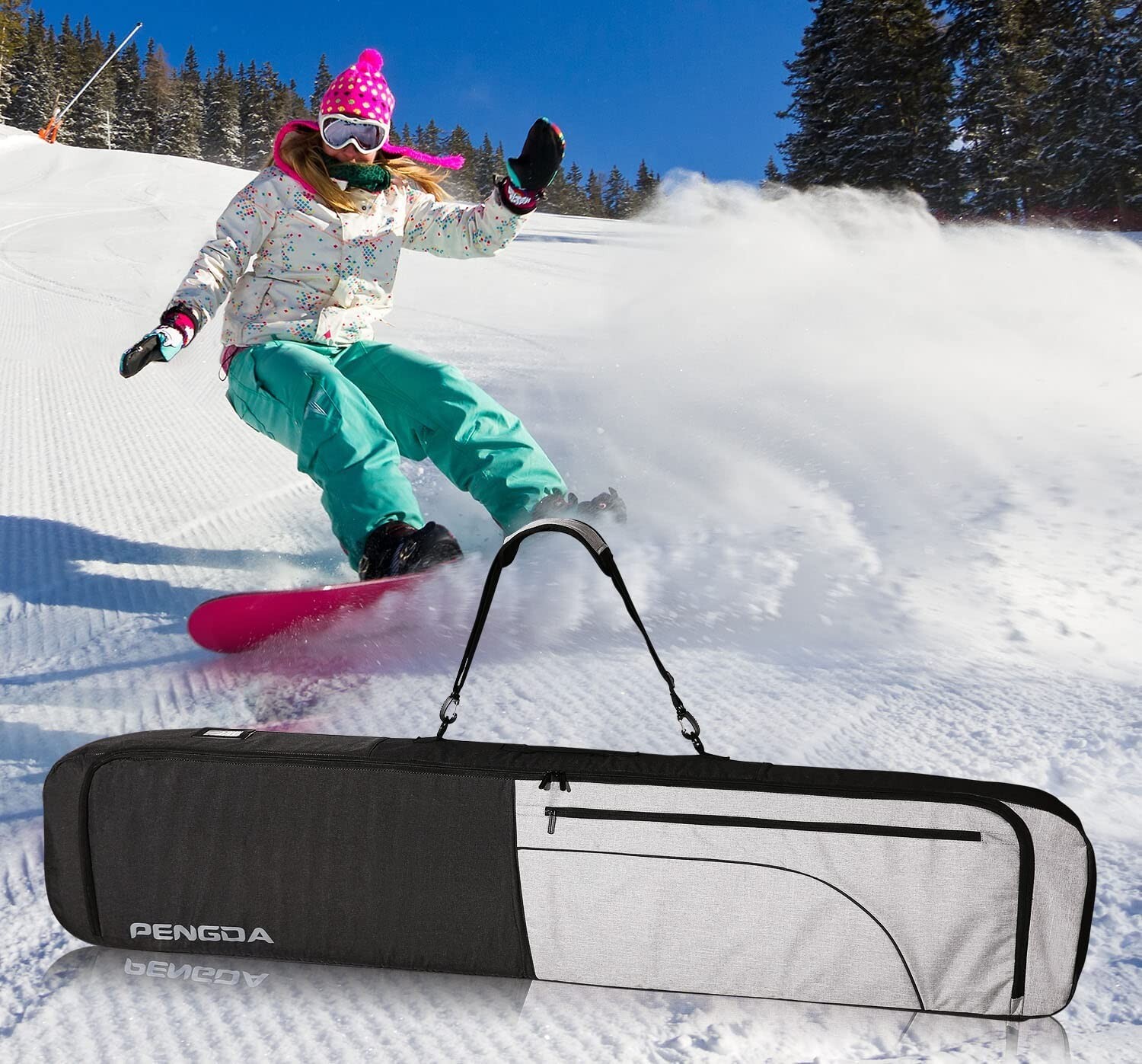 Padded Snowboard Bag Ski Bag 600D Water-Resistant Polyester Fits Board Bindin...