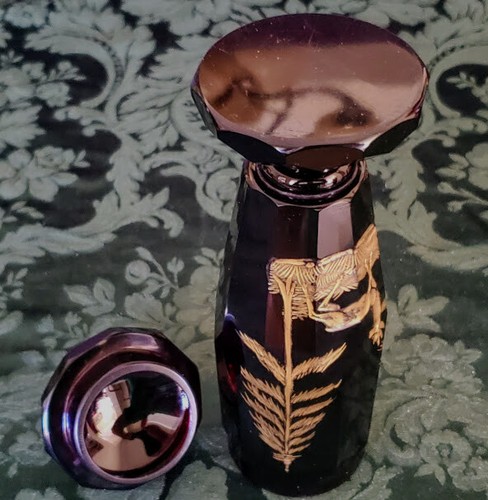 Moser Art Glass Dark Ruby Engraved Faceted Lidded Gold Gilded Amazing 1890's - Picture 10 of 14