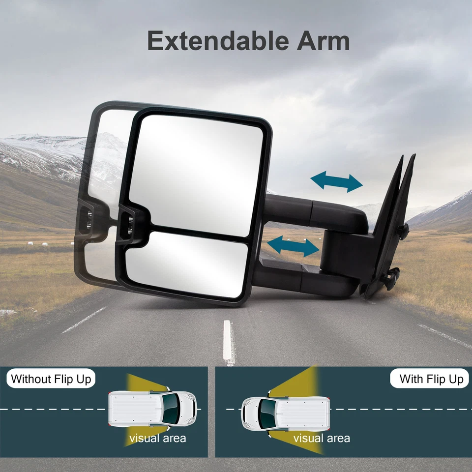 Espejos retrovisores de remolque de ajuste manual para GMC Sierra Chevy Silverado 1500 2500 1999-2006 Foto 4 de 4