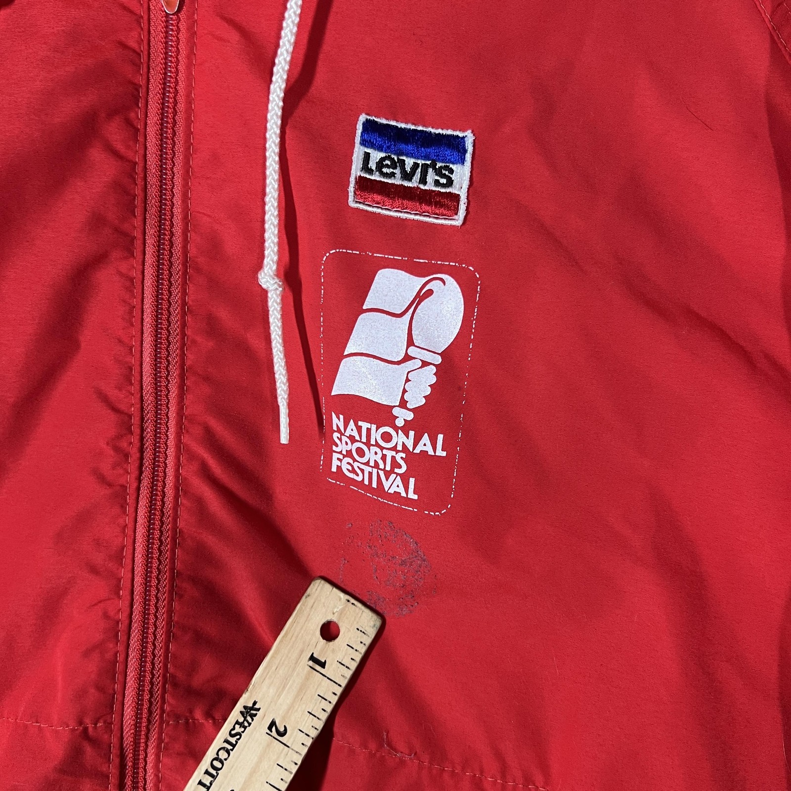 Vintage Levi's Jacket Mens Large Red Hooded National Sports Festival Windbreaker thumbnail 7