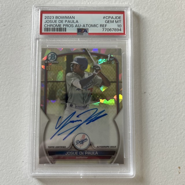 2023 Bowman Chrome Prospect Atomic Refractor: Josue De Paula /28/100 Auto PSA 10