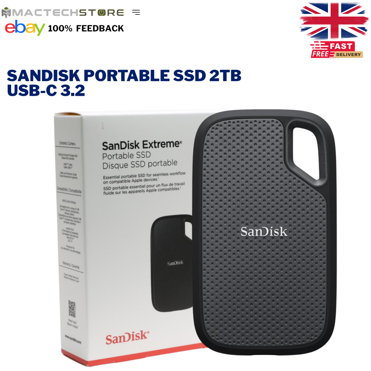 SanDisk Extreme® Portable SSD 2TB USB-C 3.2 iPhone iPad MacBook
