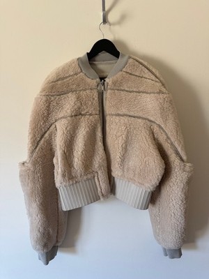 Rick Owens Girdered Reversible Shearling Bomber - Size 52 - White - NEW