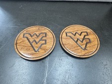 West Virginia University Wood Coasters Set Of 2 NEW WVU Lazer Edge