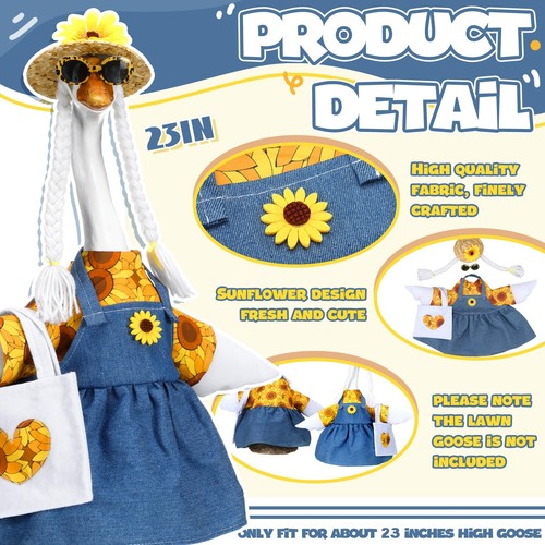 1 Set Summer Goose Outfit Sunflower Porch Goose Clothes 23 Inch Cement Goose - Picture 3 of 6