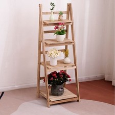 4Tier Folding Ladder Shelf Storage Shelving Wooden Bookcase Plant Display Ladder