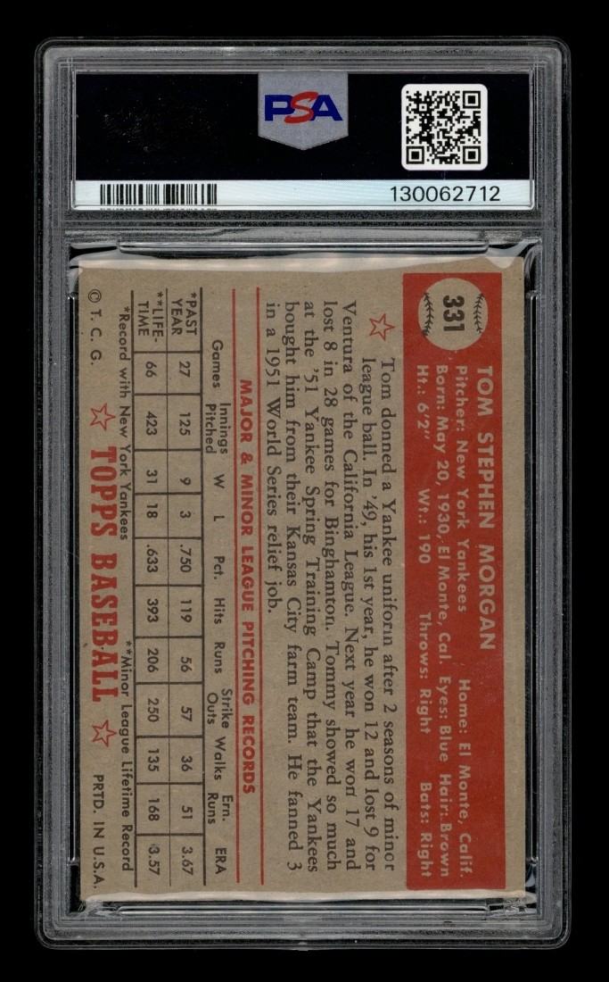 1952 Topps Set-Break #331 Tom Morgan PSA 5 EX view 2
