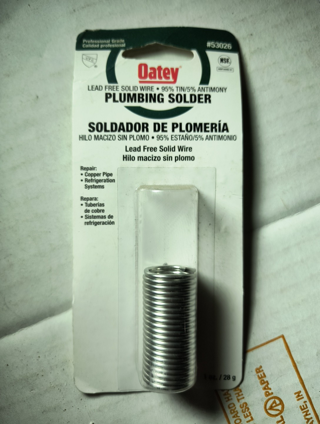 Oatey 53026 Lead Free Plumbing Solder 1oz. Repair Copper Pipe 95/5