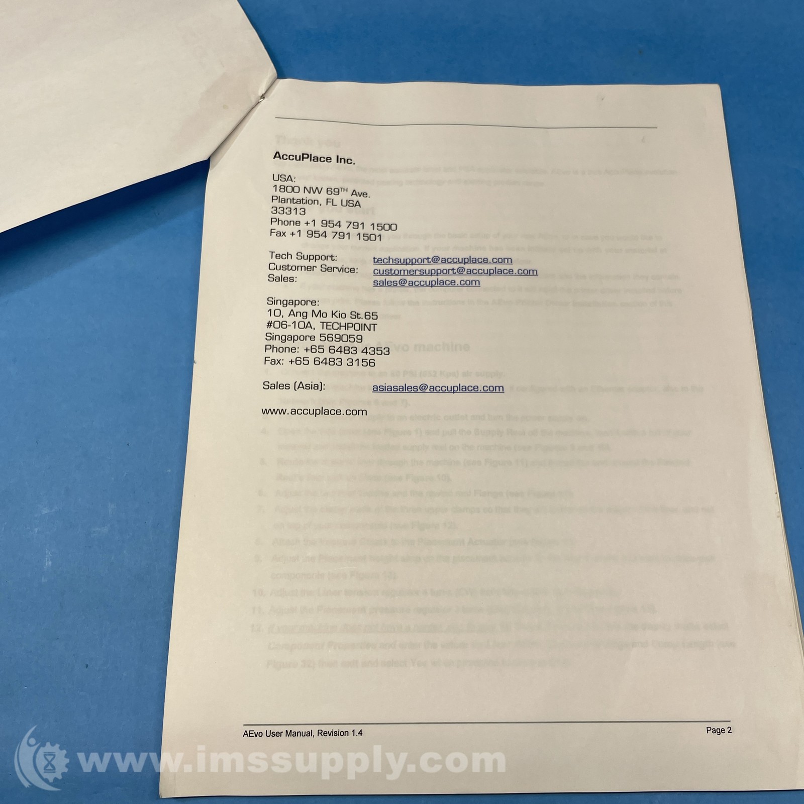 AccuPlace AEvo User Manual 1054