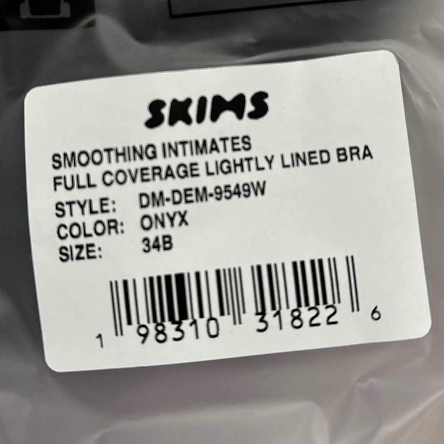 SKIMS Smoothing Intimates Onyx Full Coverage Lightly Lined Bra Style Size 34B