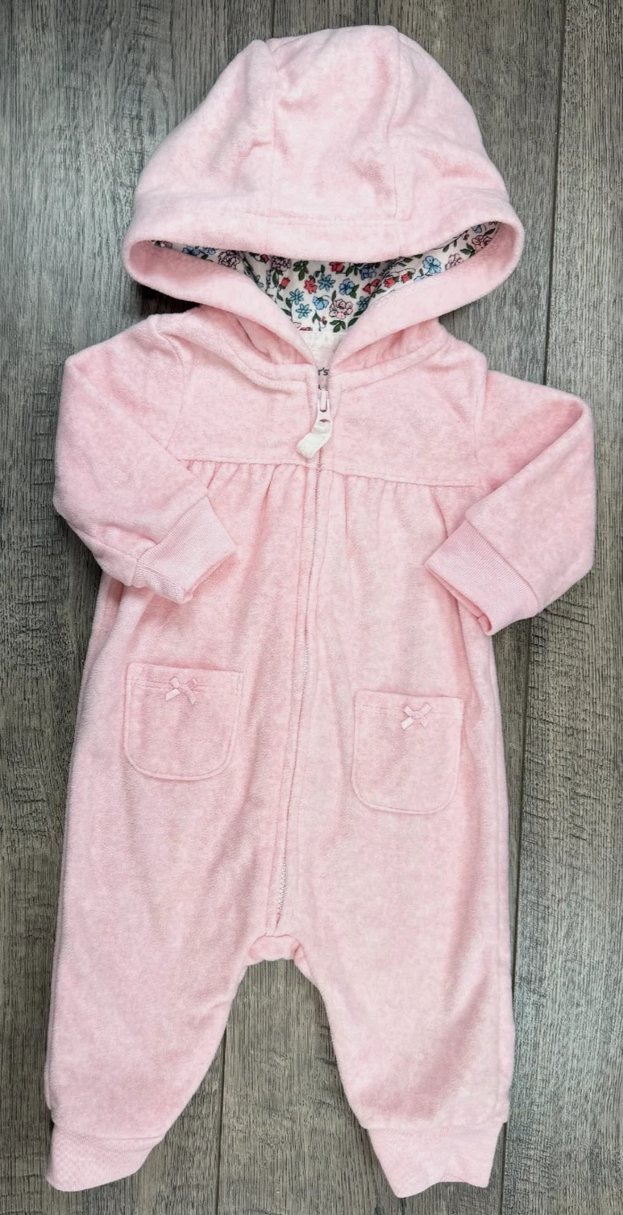 Baby Girl Clothes Carter's 3 Month Pink Fleece Floral Hooded Bear Outfit