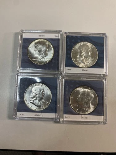 Four 90% Halves Uncirculated 2 Franklin 2 Kennedy 90% Silver