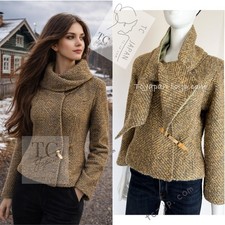 CHANEL 00A Vintage Yellow Beige Gold Gray Wool Zipper Jacket with Scarf 38 40