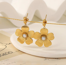 Small Hoop 18K Gold Plated Flower Earrings Fashion Stud Girls Jewelry Gift
