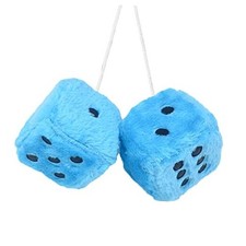 Pair 3  Light Blue with Black Dots Mirror Fuzzy Plush Dice, Light Blue Light