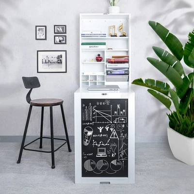 UTOPIA ALLEY Wall Mounted Collapsible Fold Down Desk with Storage Cabinet & Shelve, White