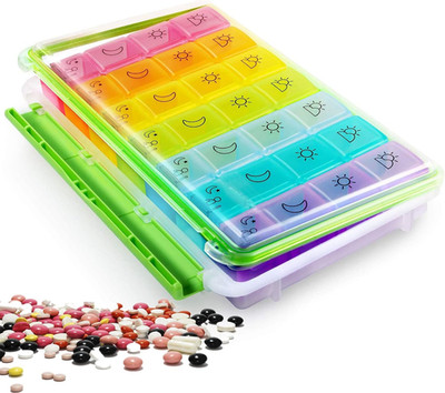 7-Day 4-Use Pillbox, 28 Large Compartments, Moisture-Proof Portable Pillbox