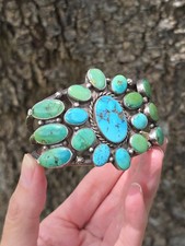 LARGE VINTAGE NAVAJO TURQUOISE CARINATED STERLING SILVER CUFF BRACELET SIZE 7"