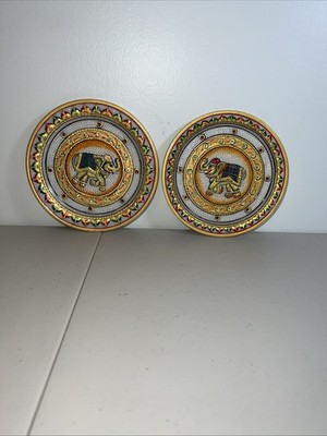 2 Different Elephants Etched Plates Marble Lifestyle Handicraft Painted By Hand
