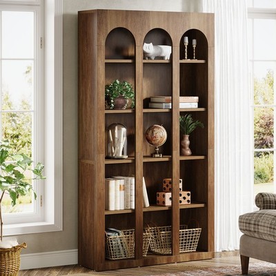 5-Tier Farmhouse Arched Bookshelf, 70.87-Inch Modern Bookcase Shelving Unit