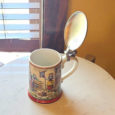Zinn Germany Lidded Stein Beer Mug w/ Pewter Lid Breweriana Theme