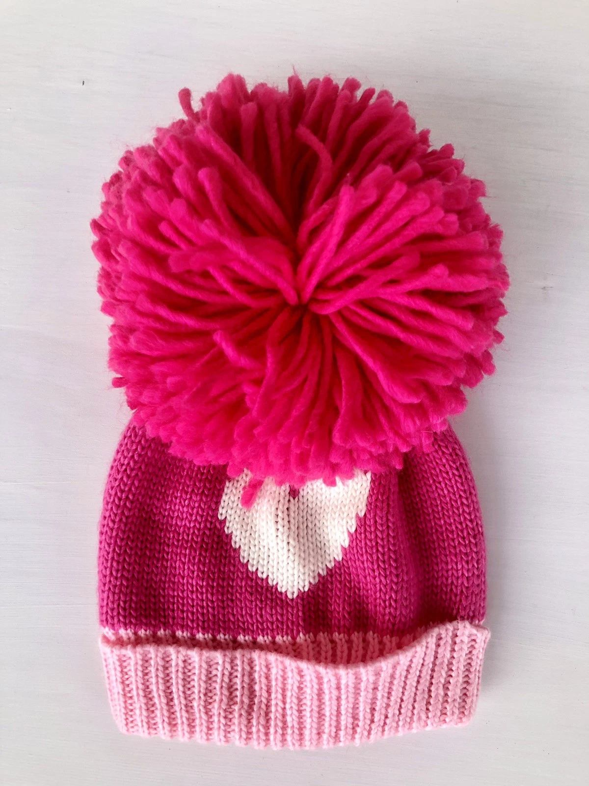 Target 2012 Girl Beanie Extra Large Pom Pom Pink Knit Heart Kids Hat