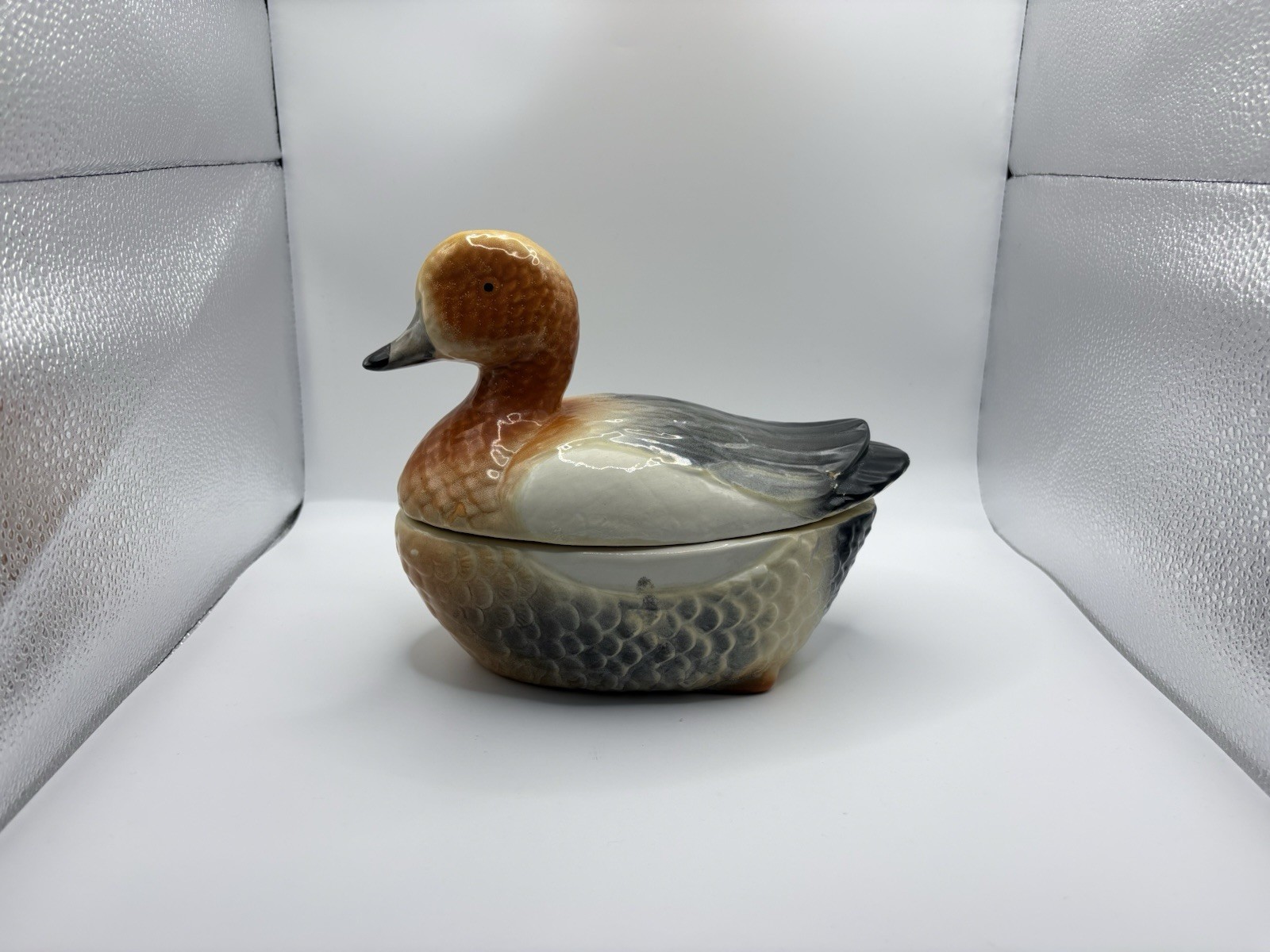 Ceramic Duck Storage Jar Kitchen Egg Holder Hand Painted Majolica Style Terrine image 2
