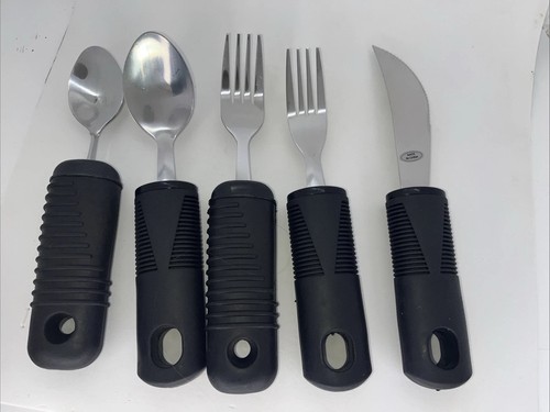 Adaptive Eating Utensils 2 Fork  2 Spoon  1 Knife Black Large Rubber Grip
