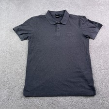 Hugo Boss Polo Shirt Mens Large Grey Regular Fit Pique Cotton Preppy Logo