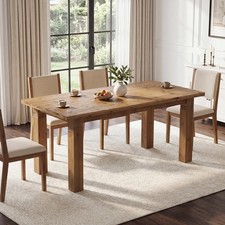 Farmhouse 63 Inch Solid Wood Rustic Dining Table Brown 4-6 People
