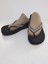 YELLOW BOX Wedge Sandals Black With Silver Rhinestones Women's Sz 6M GUC