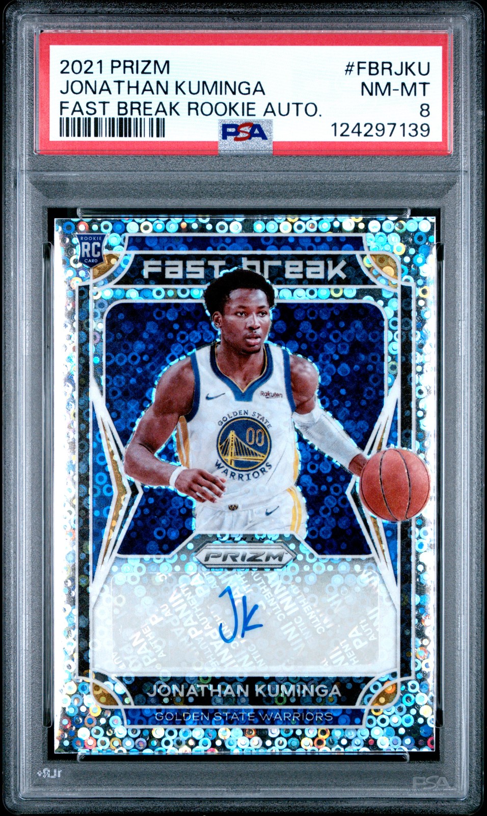 2021 PANINI PRIZM FAST BREAK ROOKIE AUTOS JONATHAN KUMINGA ROOKIE RC PSA 8 AUTO