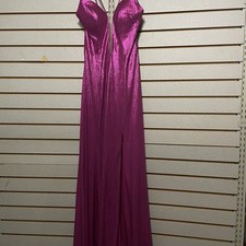 Size 6 Stretchy Raspberry Pink Shiny Formal Prom Dress Slit Slight Train Bust 34