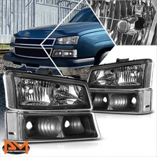 For 03-07 Silverado 1500-3500 Factory Style 4Pcs Clear Corner Headlights Black