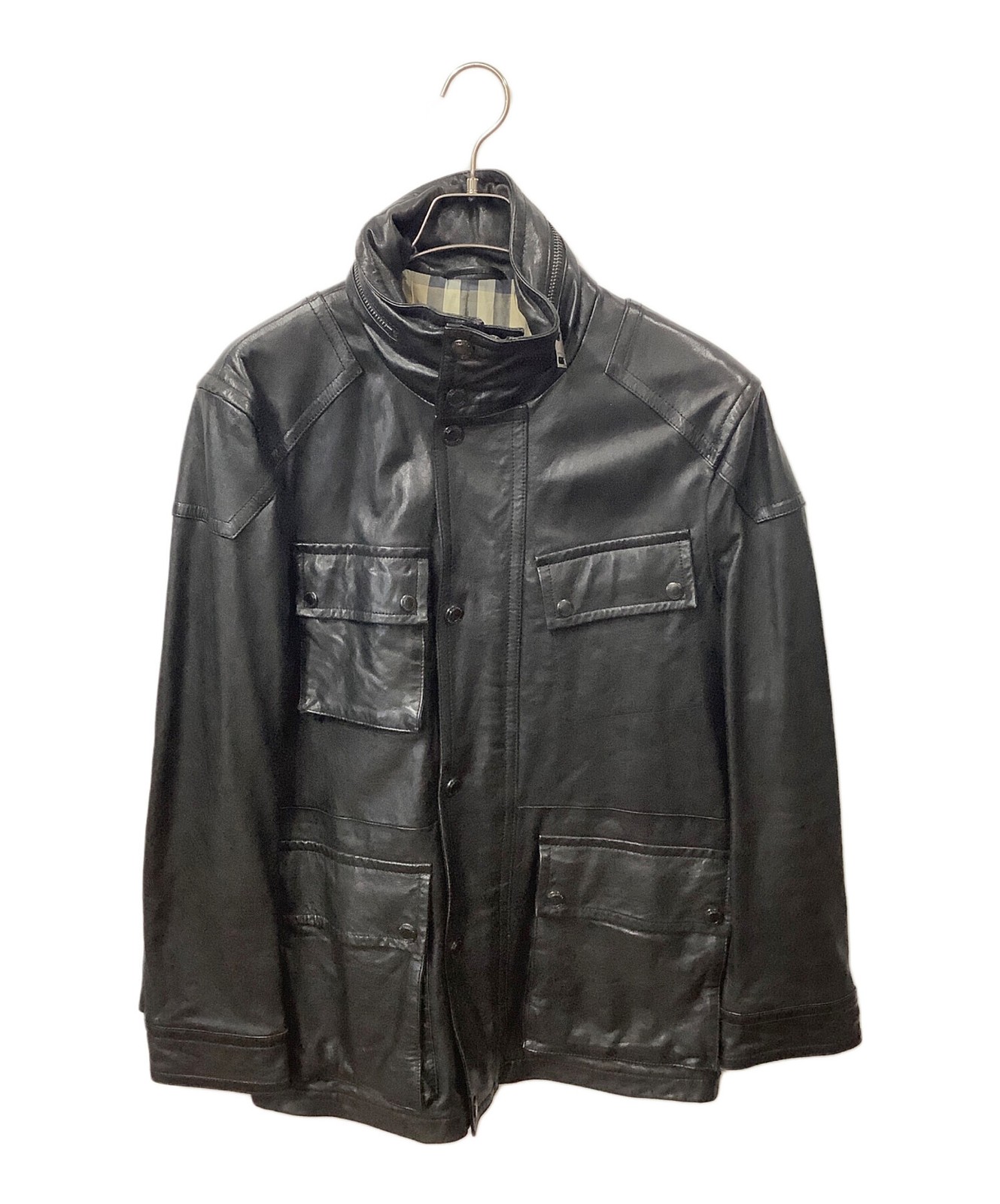 ☆【メンズ/BURBERRY London/ミリタリージャケット】☆ BURBERRY LONDON Leather Military Jacket Size XL Black… - Gem