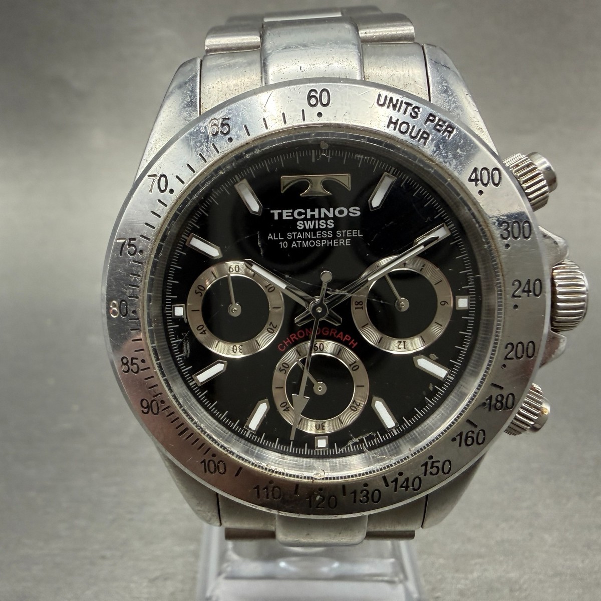 Technos Chronograph Watch Men 40mm Black Dial Silver Tone TGM615