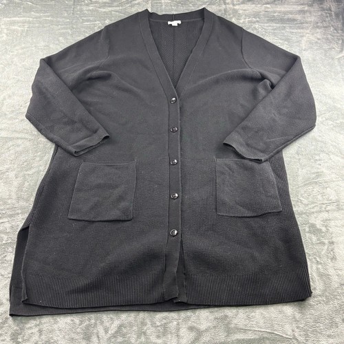 J Jill Sweater Women’s 2X Cardigan Waffle Knit Minimalist Long Academia Black - Afbeelding 5 van 13