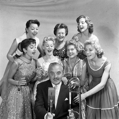 British bandleader Ted Heath is pictured with a group of girls 1955 Old Photo