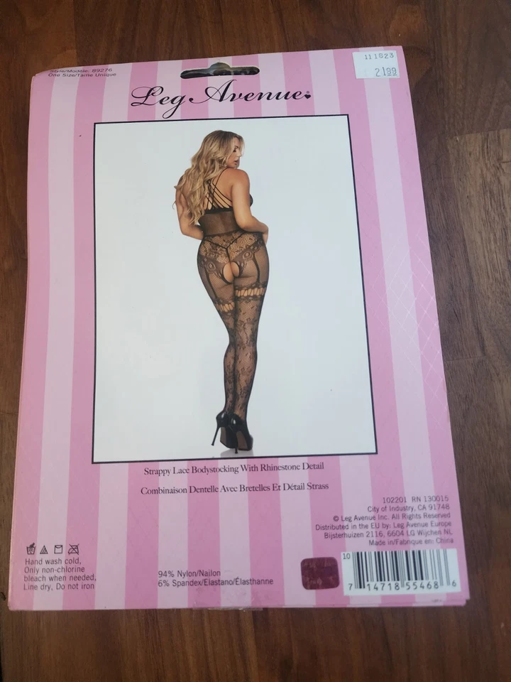 Body halter con tiras y red Leg Avenue con estrás, negro, O/S Foto 3 de 4