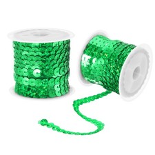 2Pcs 5 Yards x 0.24 Inch Flat Sequin Strip Spangle Sequins Trim Bling Green