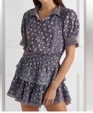 LoveShackFancy Alfie Ruffle Mini Dress Women M Purple Cottage Ethereal Coquette