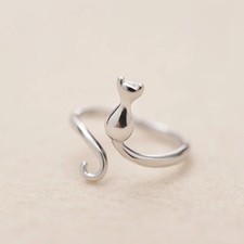 925 Sterling Silver Cat Ring Women Luxury Engagement Jewelry Gift