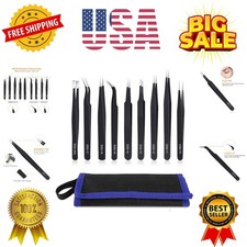 9PCS Precision Tweezers Set, Upgraded Anti-Static Stainless Steel of Tweezers...