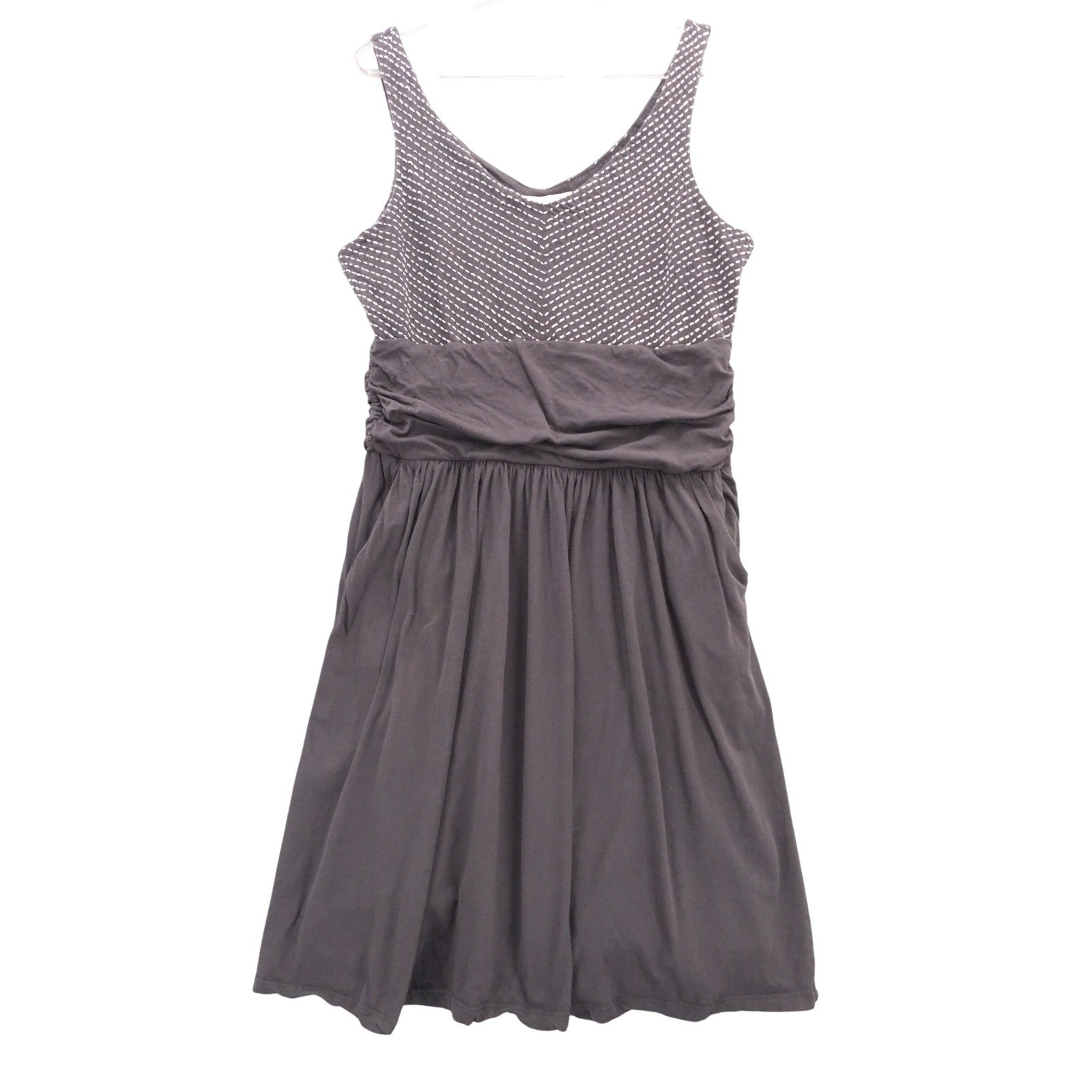 Synergy Organic Cotton Dress Womens L Gray White Sleeveless Pockets