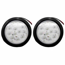 White 4" Inch 12 LED Round Reverse Backup Tail Truck Trailer Light Kits - Qty 2