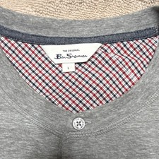 Ben Sherman Men's Gray Knit Cotton Crew Neck Sweater L Button Logo Accent