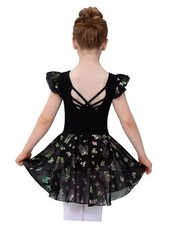 Girls Ballet Leotard with Skirt Toddler Dance 6-8 Years Black  ruffle Sleeve  