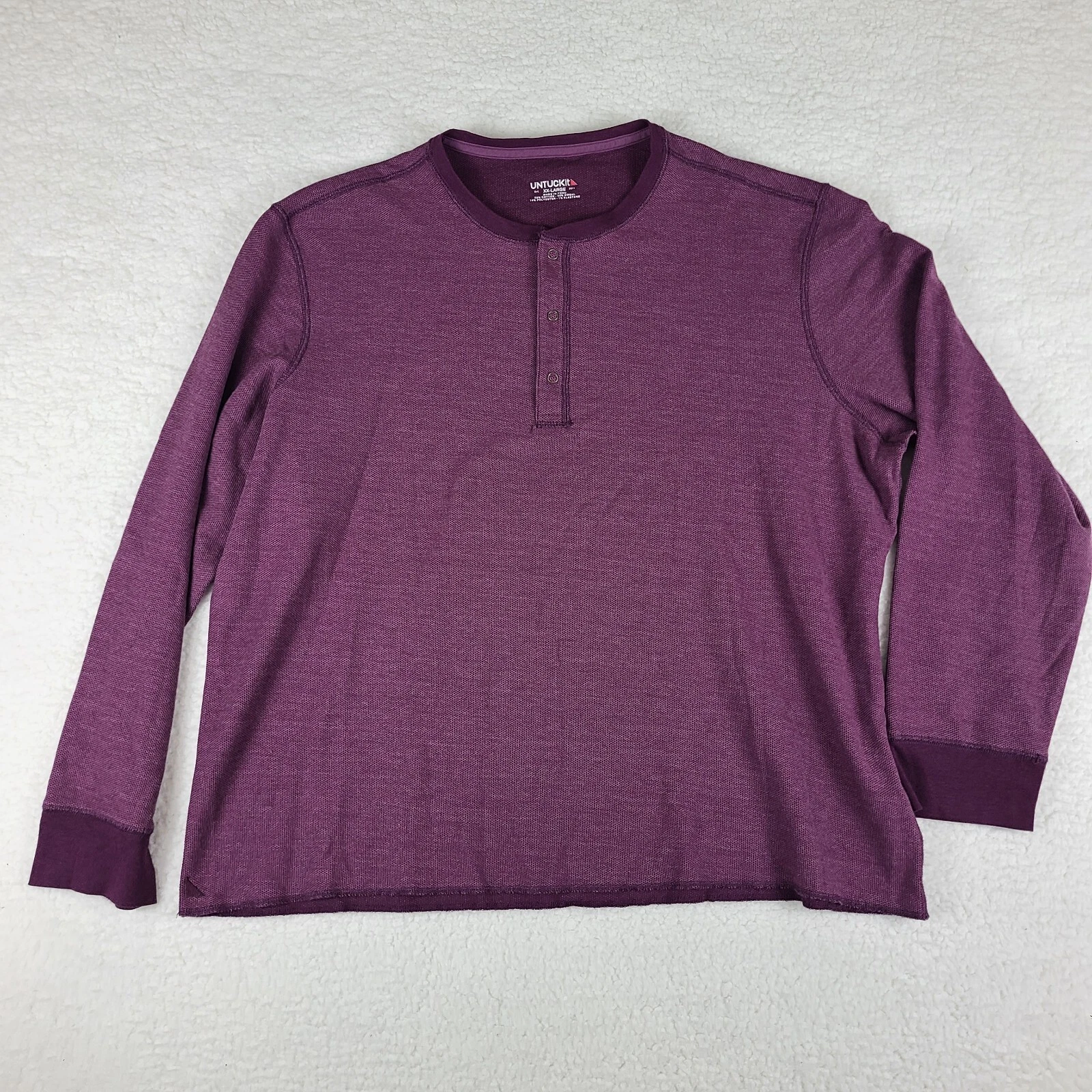 UNTUCKit Henley Snap Button Sweatshirt Mens 2XL XXL Purple Maroon Thermal
